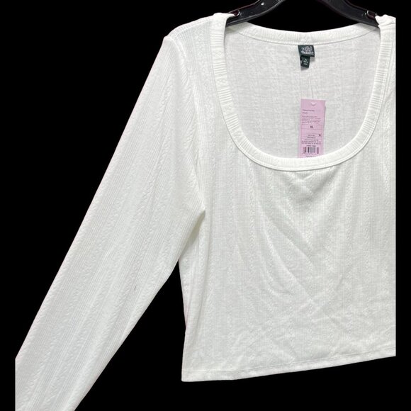 Wild Fable - Women's Long Sleeve Square Neck Pointelle T-Shirt - White - XL - Picture 13 of 14
